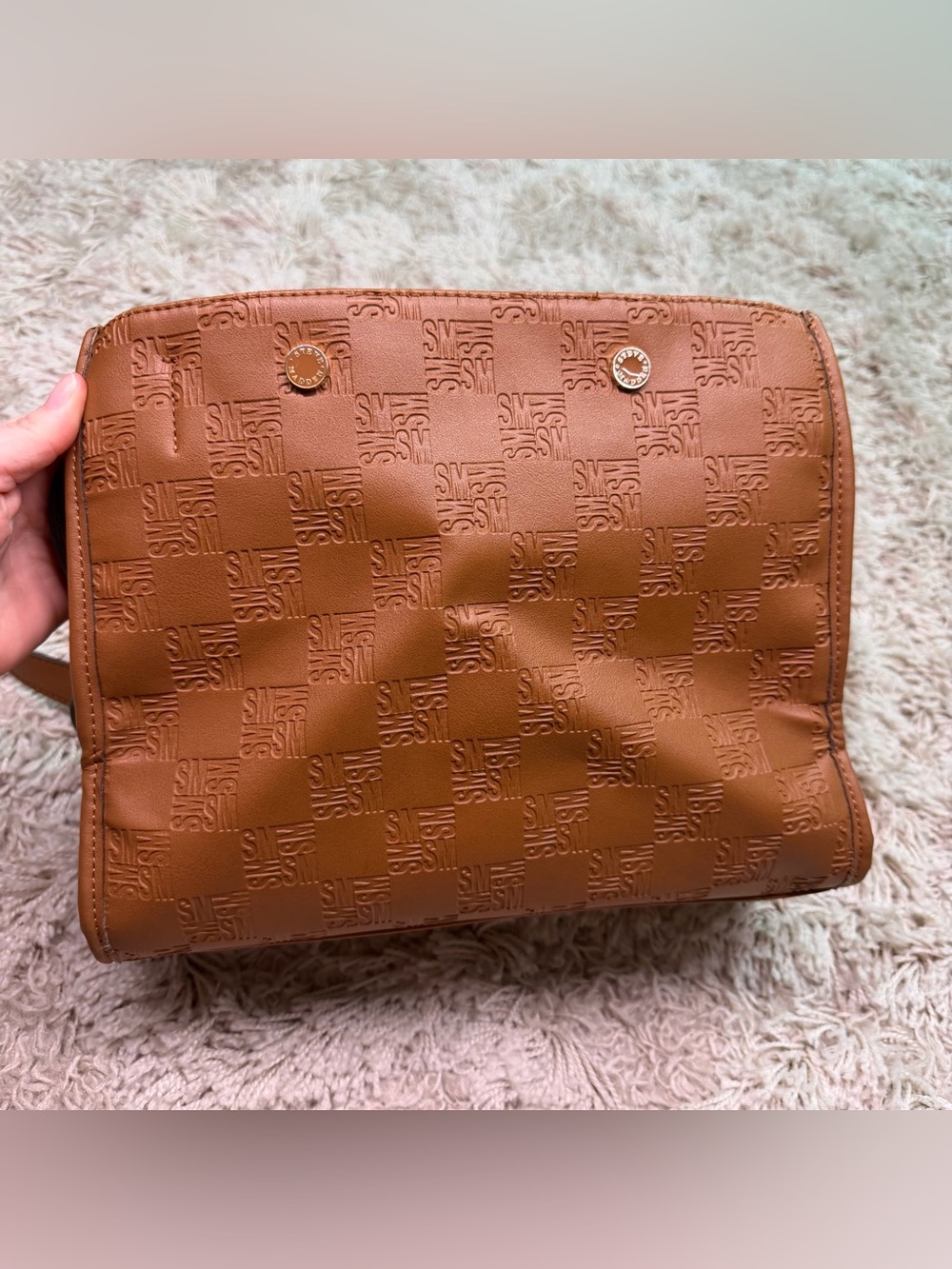 Steve Madden Brown Embossed Logo Shoulder Crossbody Bag Gold Hardware - Picture 10 of 12